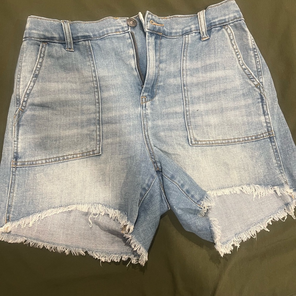 Aerie Blue Jean Shorts with Frayed Hem